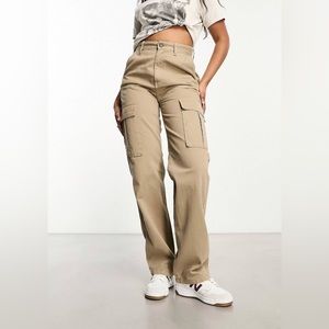 ASOS Stradivarius straight leg cargo pants in stone